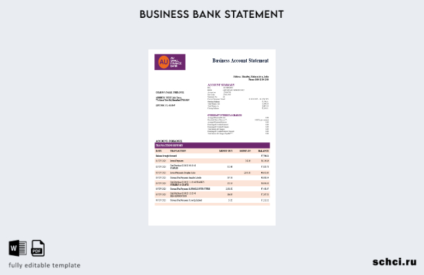 цифровая загрузка AU Small Finance выписка по счету предприятия в формате Word и